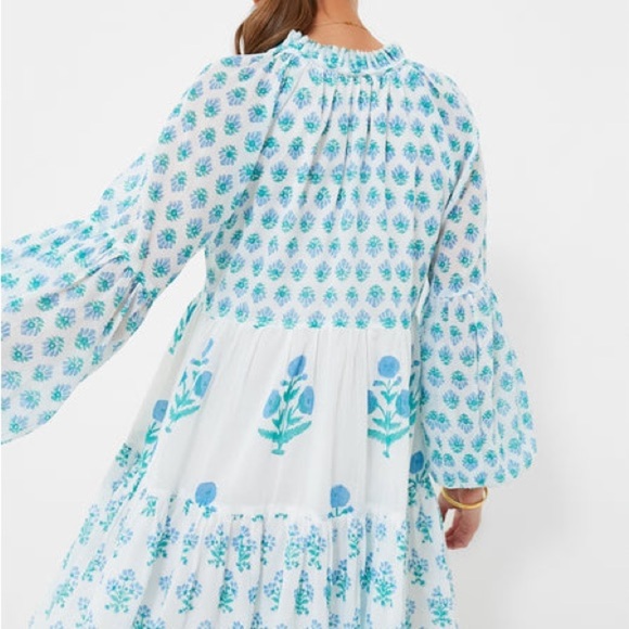 OLIPHANT
Exclusive Blue Floral Balloon Sleeve Short Mini Dress
 Women's Large - Picture 9 of 11